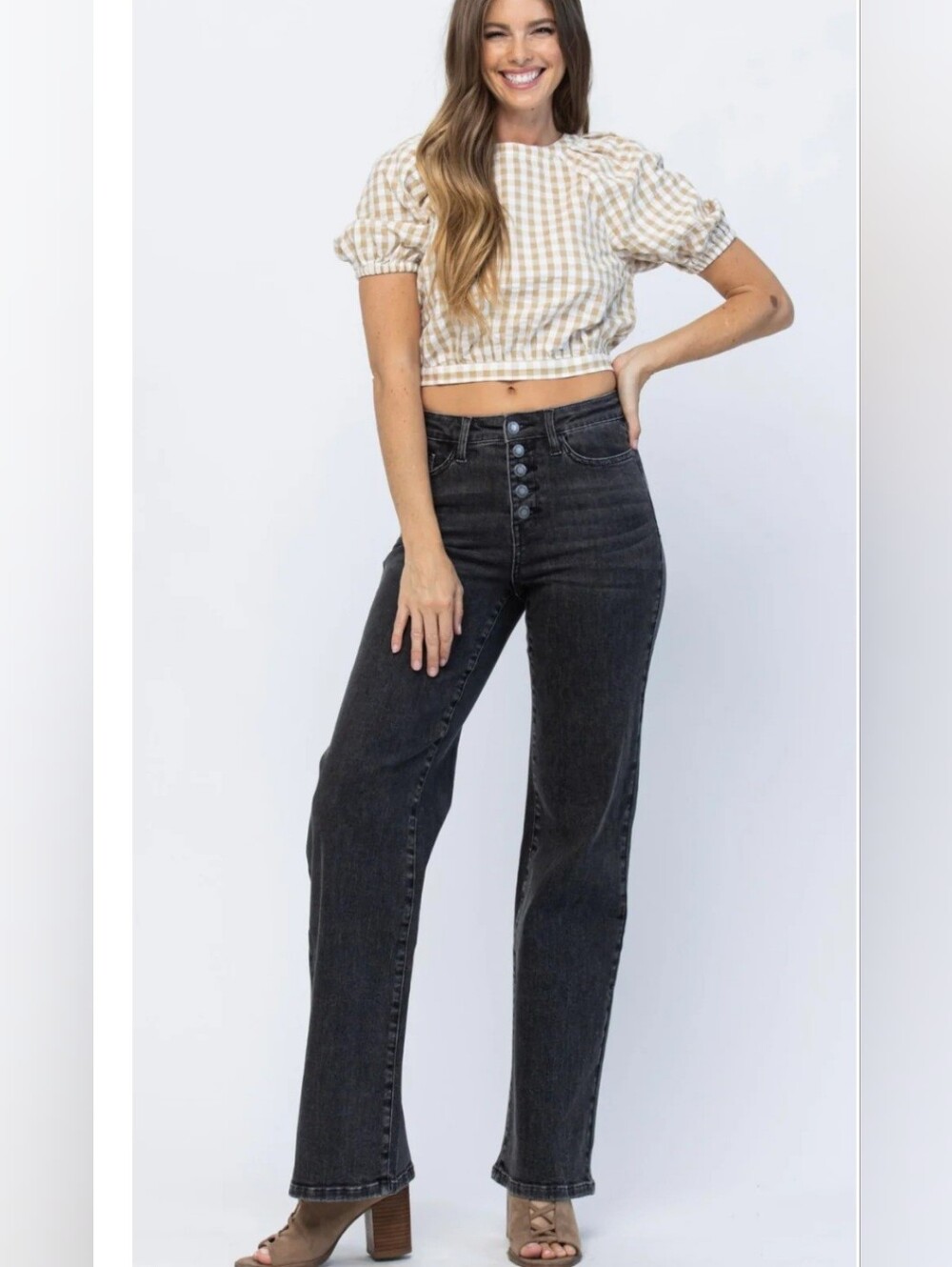 Judy Blue Nellie High Rise Button Fly Trouser Wide Leg Jeans Size 11 / 30 Black - Picture 1 of 14
